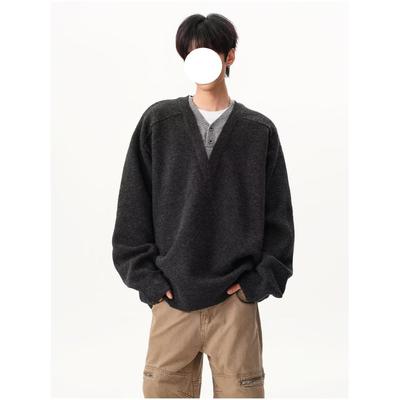 Men's Autumn V-neck Two-Piece Style Wool Sweater: Elegant, Cozy Knitwear for the Modern Gentleman and Couples