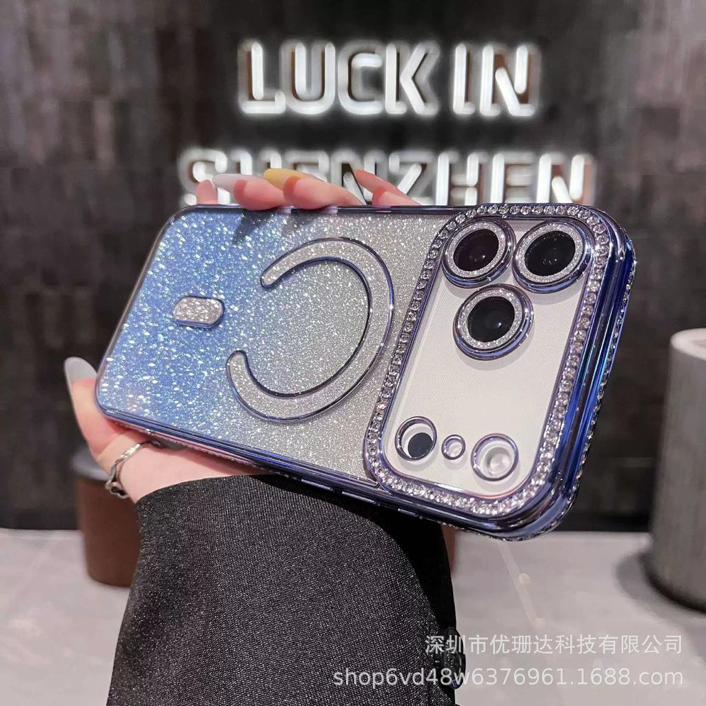 Applicable To iPhone11Promax Mobile Phone Case Gradual Change Glitter Electroplating Magnetic Suction Apple 11 Flash Drill Lens Film Sheath