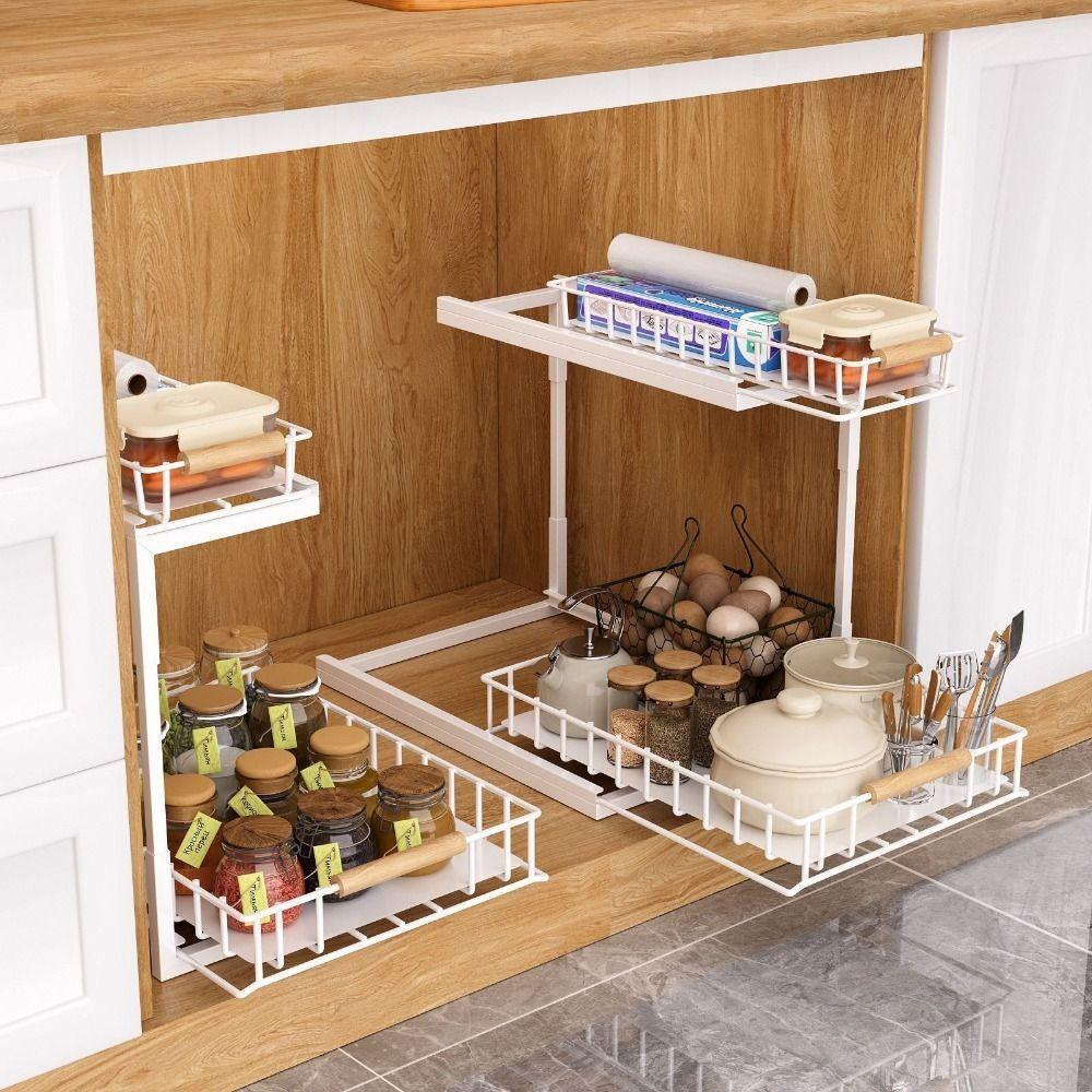 Rustproof 2-Tier Under Sink Organizer Large Capacity Slide Out Cabinet Storage Shelf Bathroom