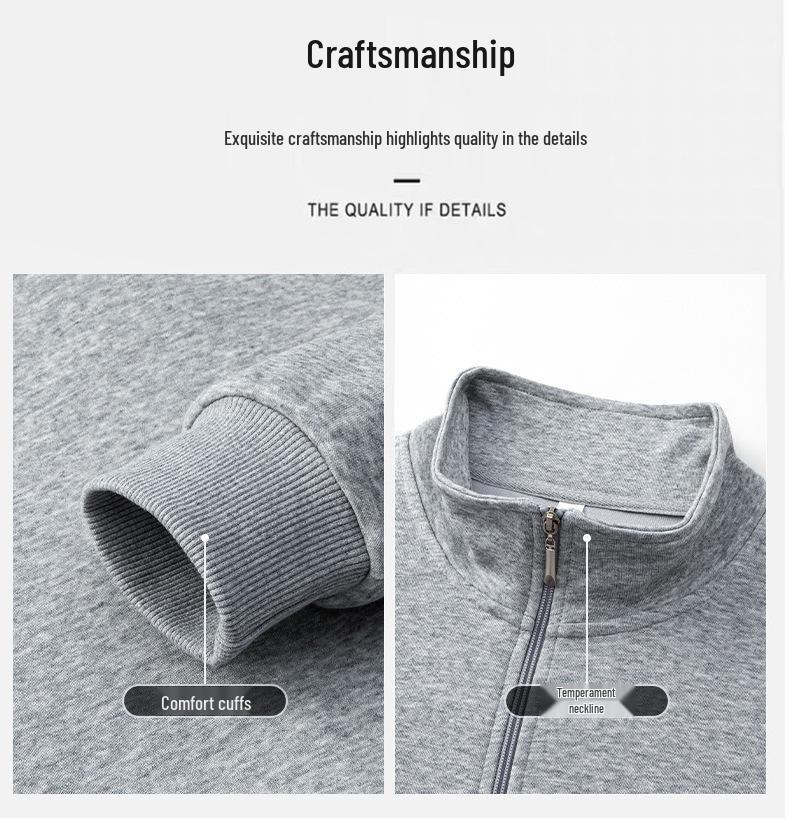 2025 Autumn Men's Stand-Up Collar Combed Cotton Jacket: Casual Sport Fashion Solid Color Cardigan Sweatshirt