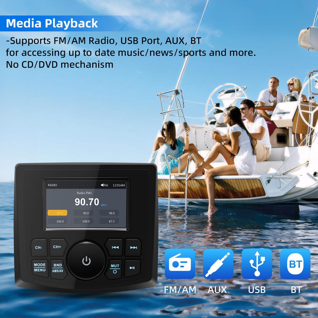 MP3 / MP5 Marine Radio Boat Stereo Bluetooth-compatible FM AM Media Audio System Waterproof Accessories For Yacht ATV UTV SUV