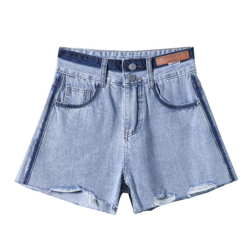 High Waist Slim Contrasting Denim Shorts for Women In Summer Thin New Style Small Wide-leg A-line Shorts for Women