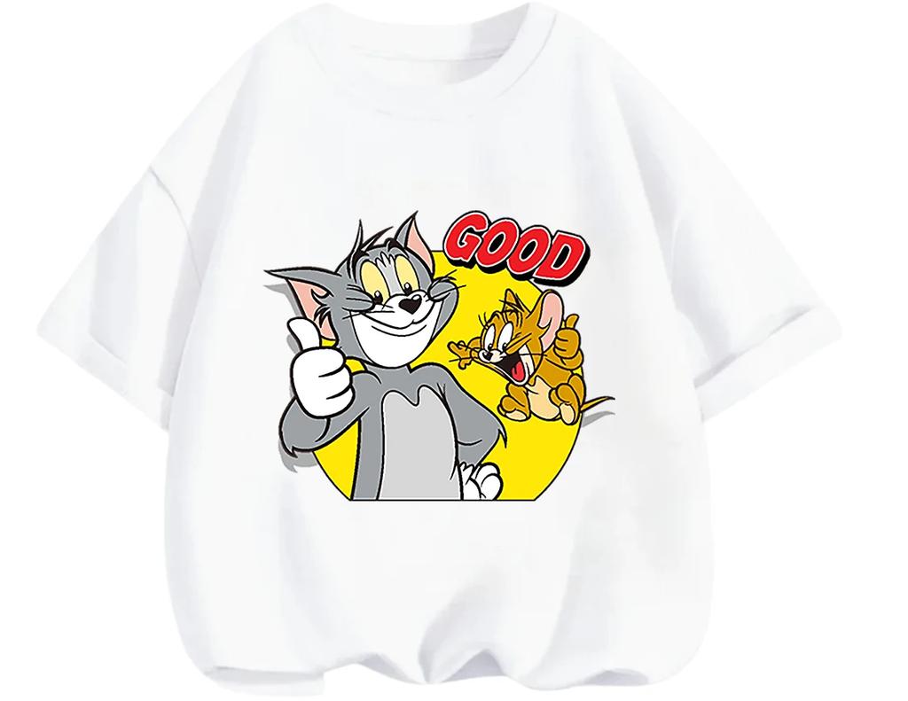 Everyday Wear Tom And Jerry Crew Neck Tee Summer Breathable Casual Short Sleeve Tops For Children