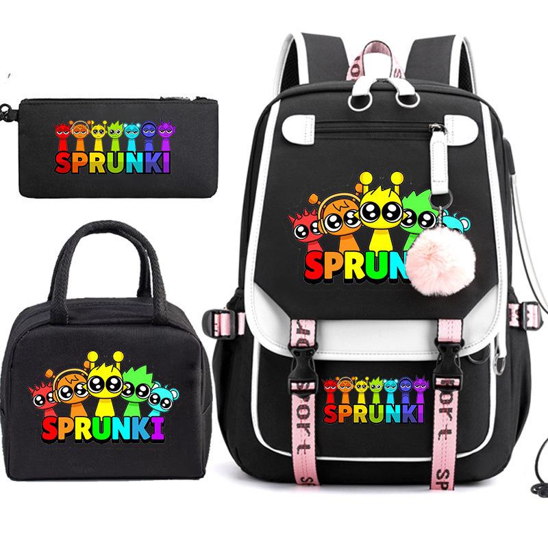 Large Capacity Schoolbag with Shoulder Strap; Student Three-piece Pencil Case Set