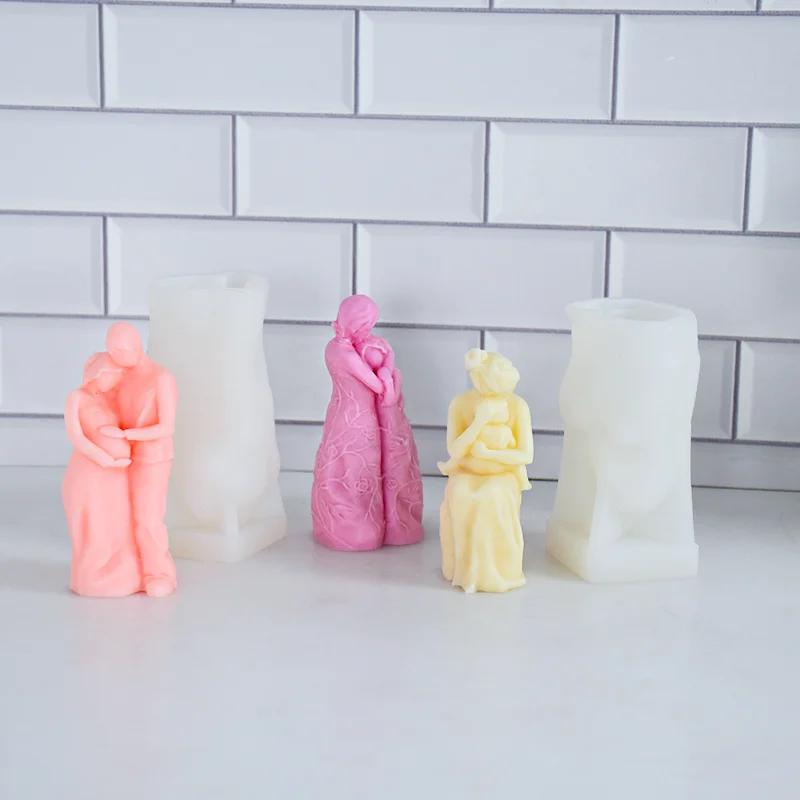 3D Mom Hug Baby/Pregnant/Couple Hug Candle Silicone Molds DIY Handmade Soap Plaster Resin Crafts Statue Mold Home Decor