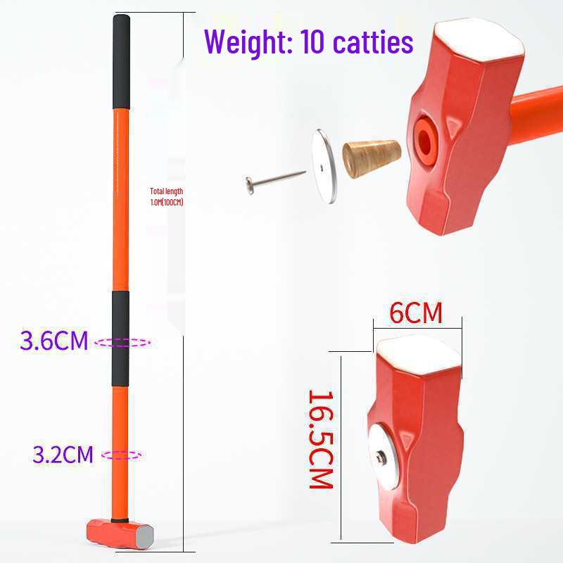 Ciężki duży młot kowalski: Ośmiokątny młotek kamieniarski ze stali przeciwwybuchowej do rozłupywania kamienia i ścian z uchwytem.