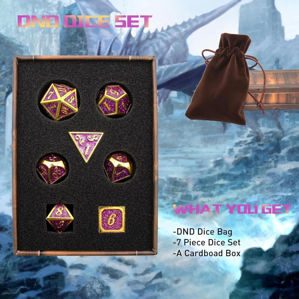 DND Dice Set, Dungeons and Dragons Dice with D20 Metal Dice Set for D and D Dice or RPG Role Playing MTG Tabletop Board Games, Shadowrun Pathfinder