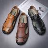 Large size bag head men's sandals hollow summer breathable leather sewn shoes outdoor seaside travel beach shoes