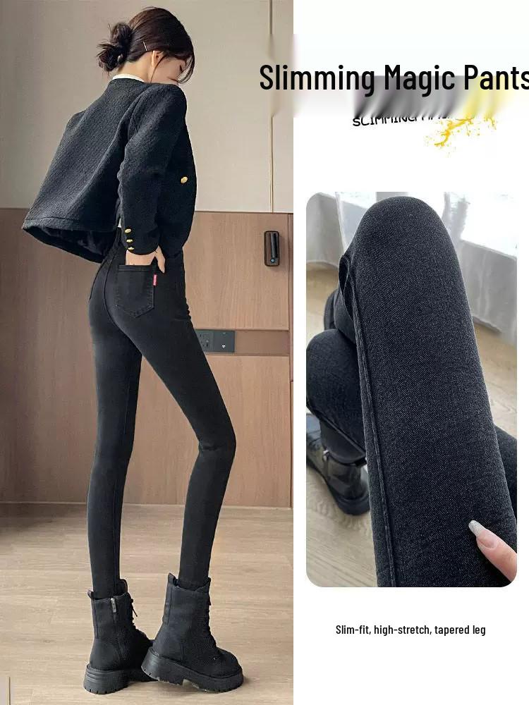 Petite High-Waisted Women's Fleece-Lined Leggings: Thickened for Outerwear, New 2025 Style, Perfect for Spring, Autumn, Winter