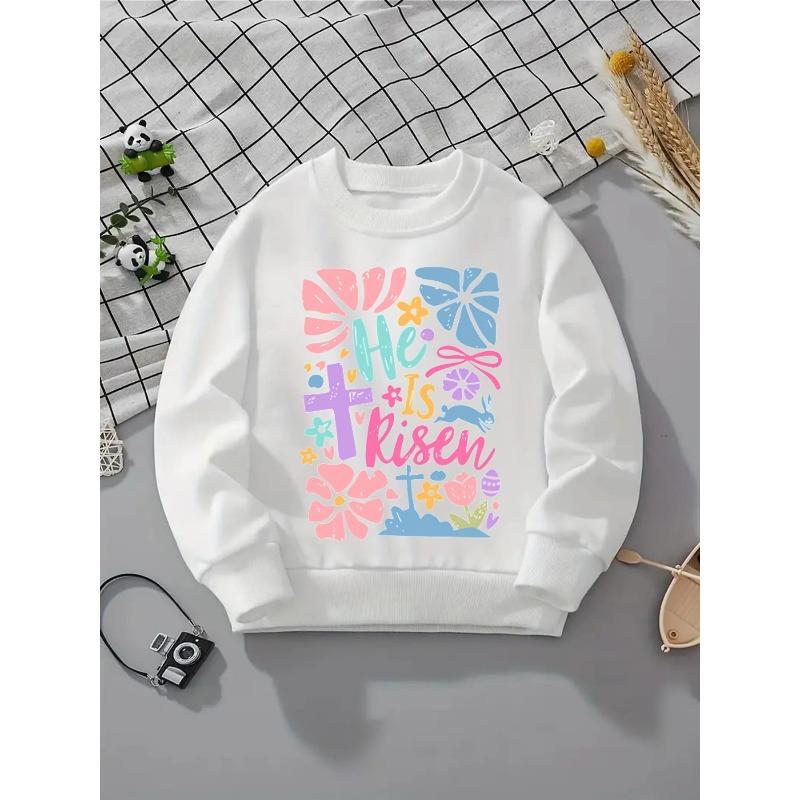 European sizes Kids' Crewneck Sweatshirt - He Is Risen Spring Floral Pattern |  Sportswear and Casual Wear, Soft and Comfortable, Clothing, Teenagers