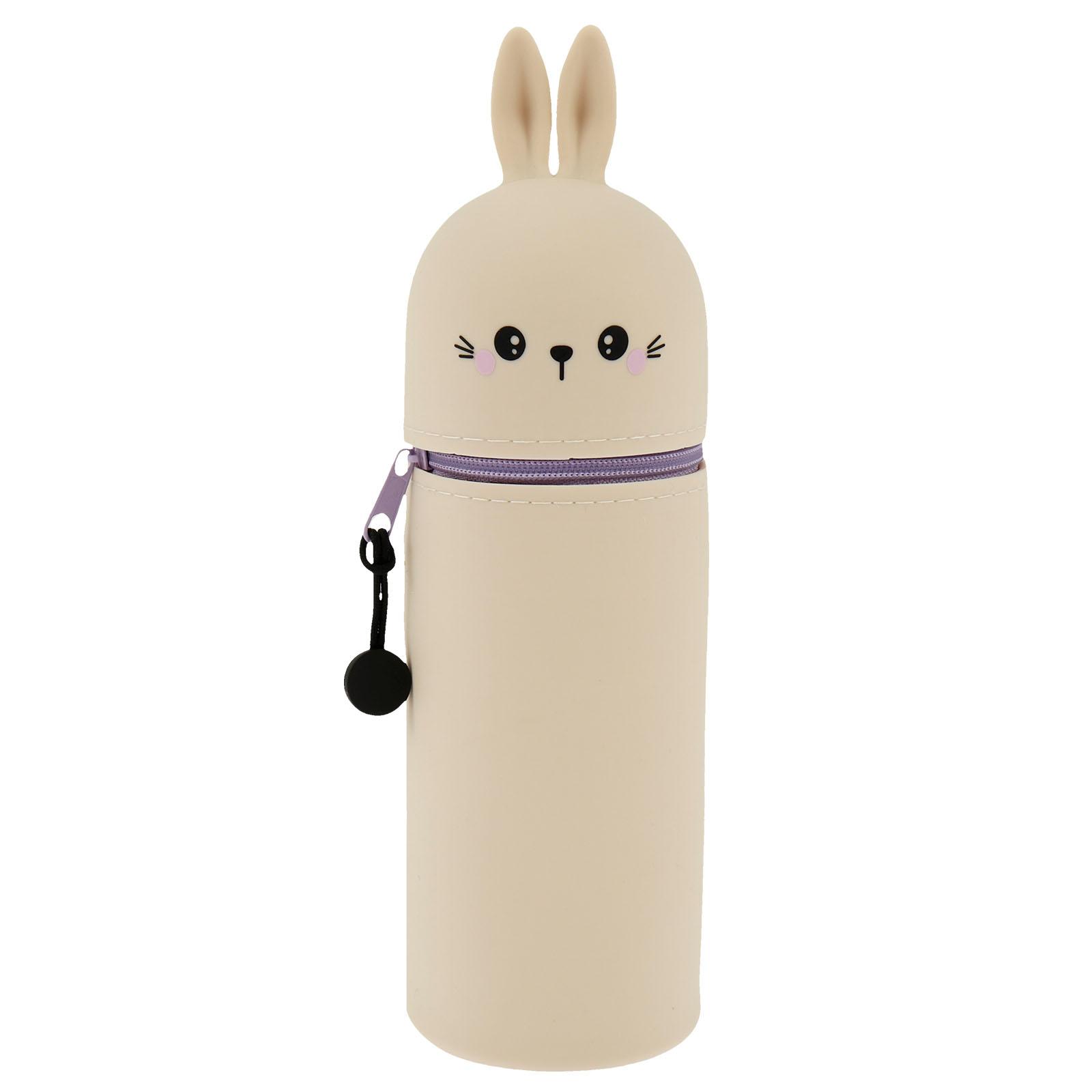 

2 In 1 Silicone Soft Pencil Case Retractable Cartoon Pencil Holder High Elasticity Zipper Pen Holder Portable Student Pencil Bag