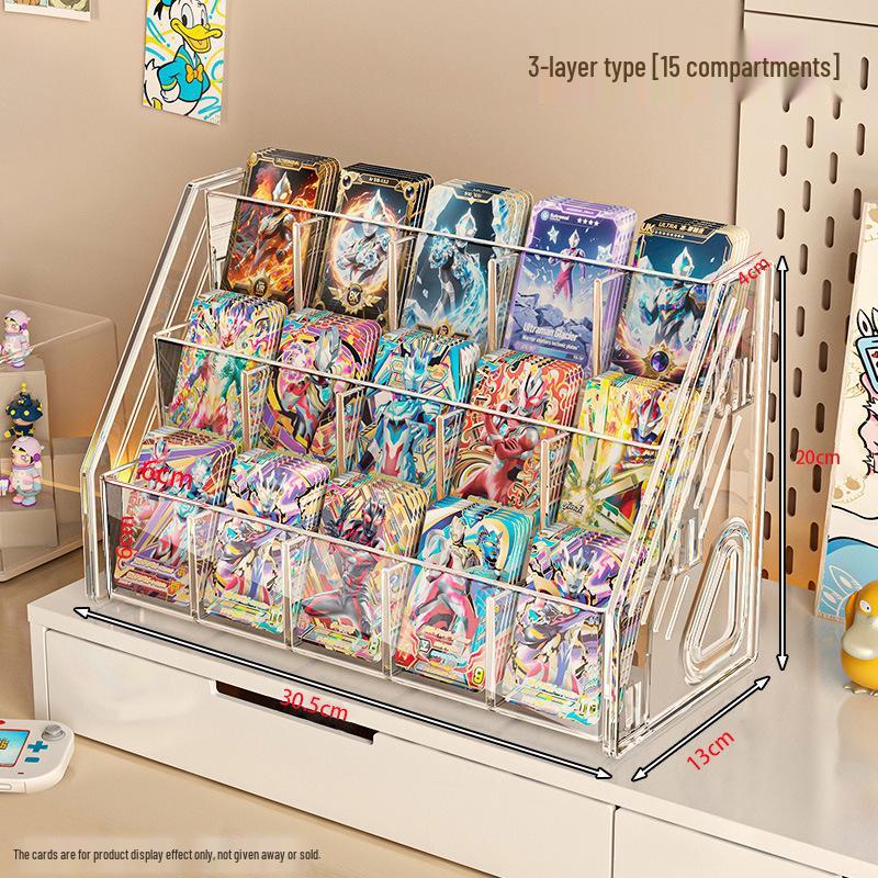 Ultraman Acrylic Card Display Stand - Tiered Desktop Postcard Organizer with Divided Slots