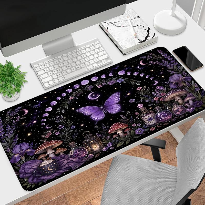 1Pc Purple Fantasy Garden Gaming Mouse Pad Keyboard Desk Mat Non-slip Rubber Lock Edge Waterproof Computer Mousepad for Office Home Decor Ey14
