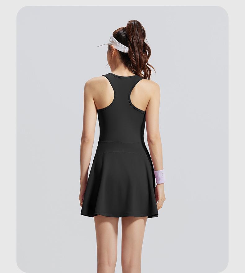 Women's Anti-Exposure Zipper Sports Dress - One-Piece Bra-Free for Running & Outdoor Fitness