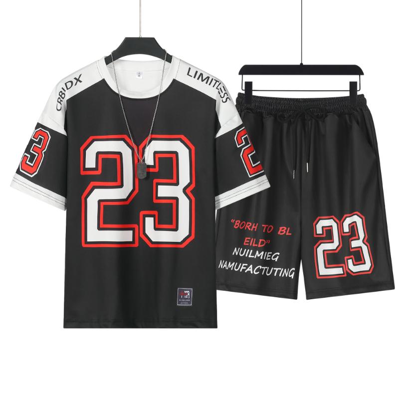 

Новый летний мужской спортивный костюм 2025 года, корейский повседневный спортивный костюм, дышащий комплект из футболки и шорт, новый мягкий мужской костюм в стиле хай-стрит 2XS