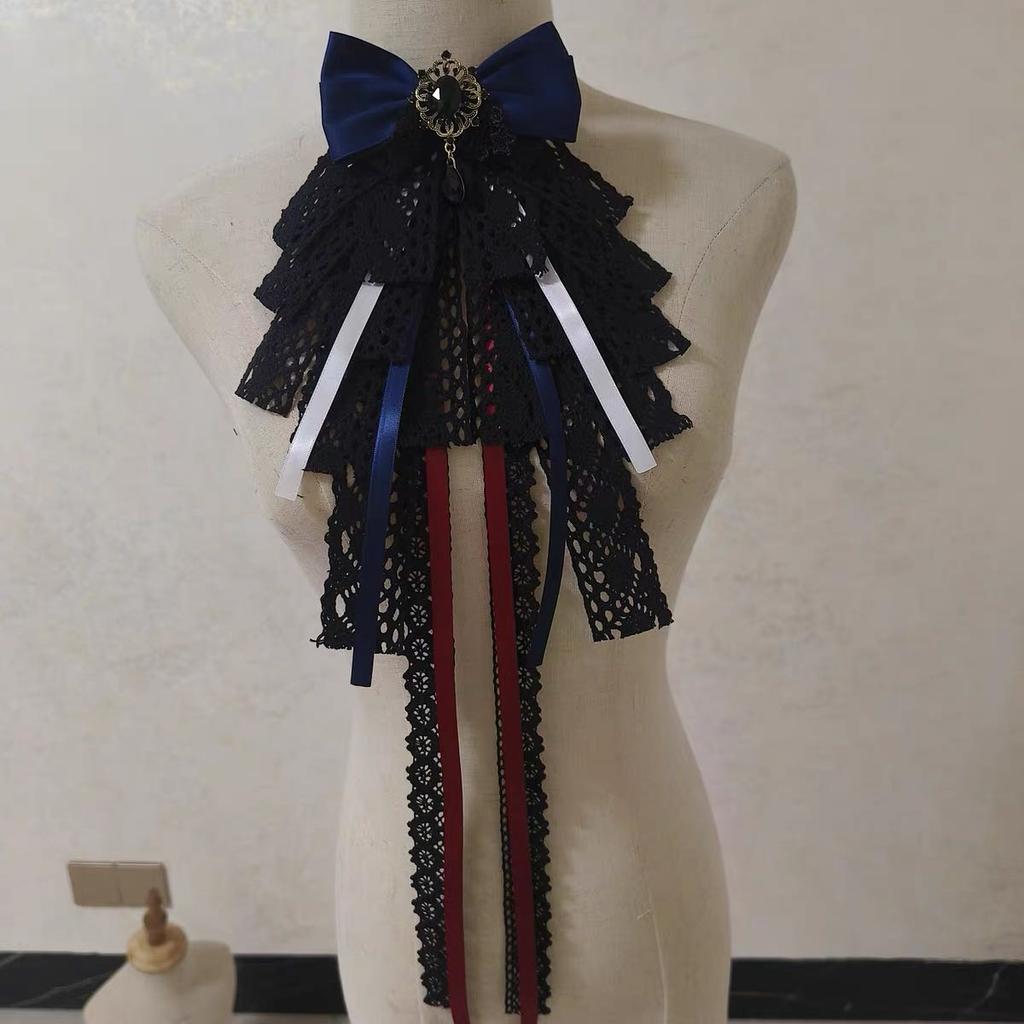 Cosplay-Kragen für Damen abnehmbar Gefälschte Kragen Original Lolita Schwarze Spitze Schleife Gotisch Hof Elegant Halsbinden für Herren Krawatte