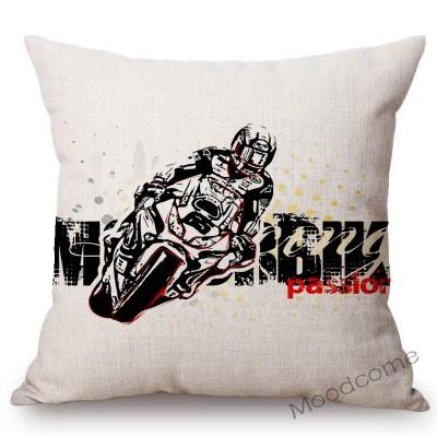Nordic Motorbike Race Biker Club Car Pillow Case Us Flag Motorcycle Art Sofa Chair Waist Pillow Beige Linen Decor Cushion Covers