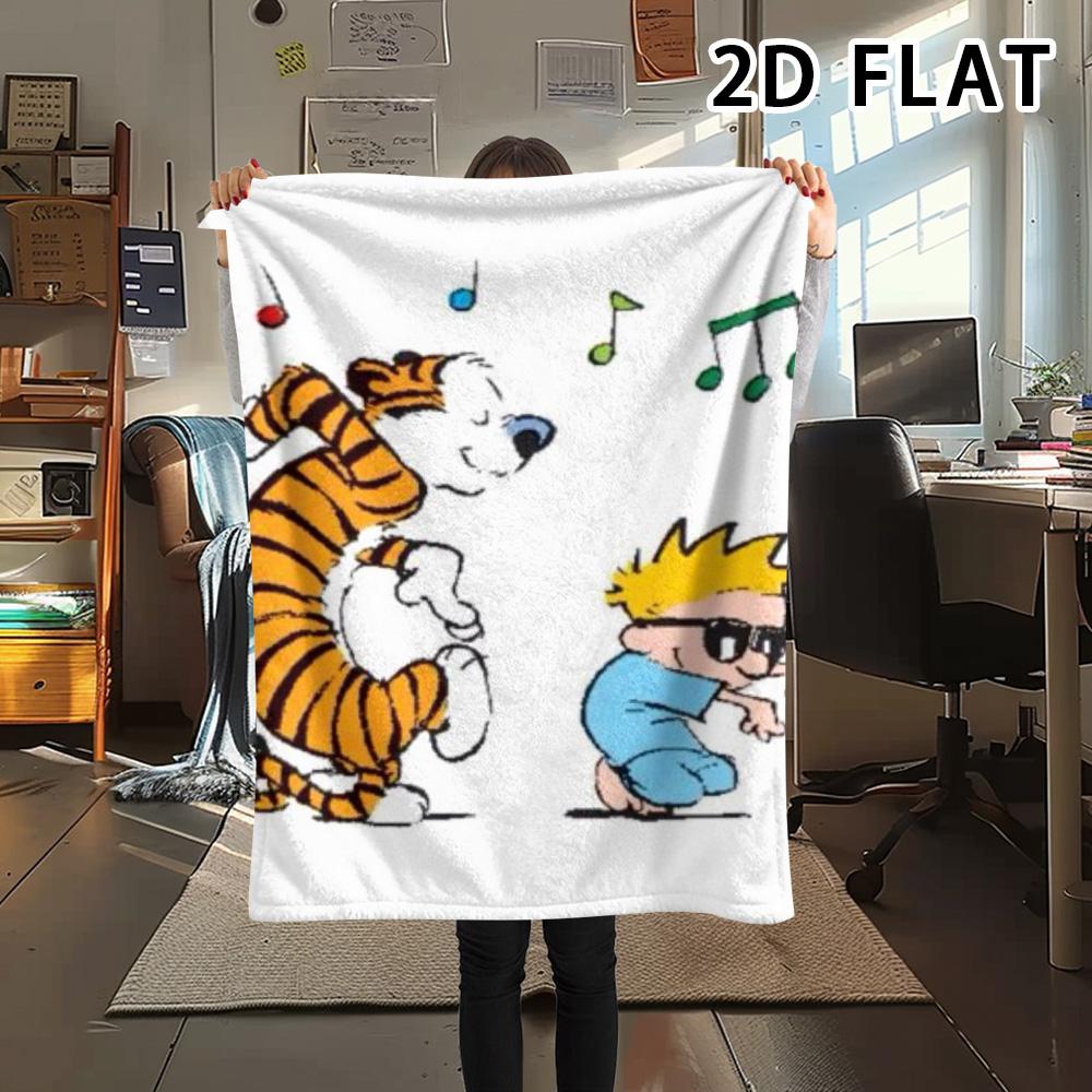 1Pc Calvin and Hobbes Print Flannel Blanket, High quality Comfortable for All Seasons, Home Decor, Warmth and Comfort, Perfect for Christmas Gifts