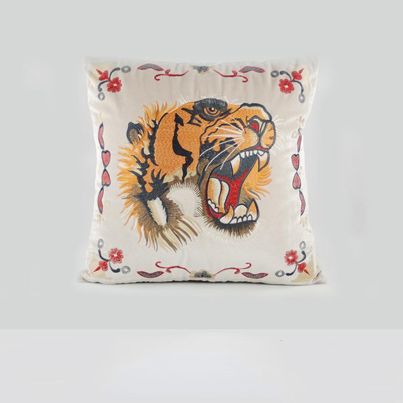 Tiger Head Embroidered Pillow Cover American Retro High Quality Cushion Cover Pillows Decor Home