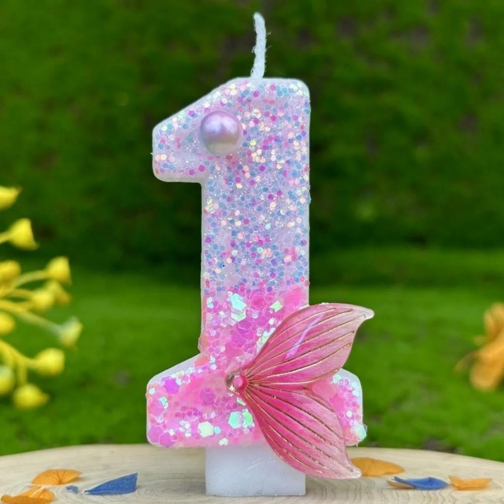 1Pc Handmade Shiny Mermaid Tail Birthday Number Candle, Used For Weddings, Parties, Anniversaries Pink Candle