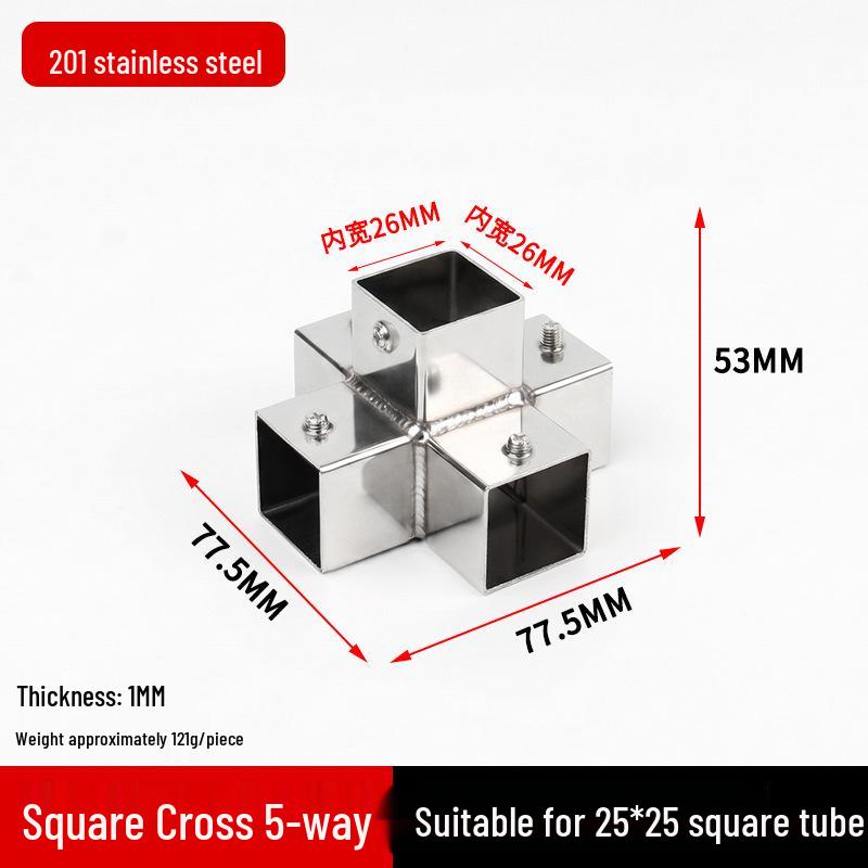 Stainless Steel Four-Way Square Tube Connector (20/25/30mm)
