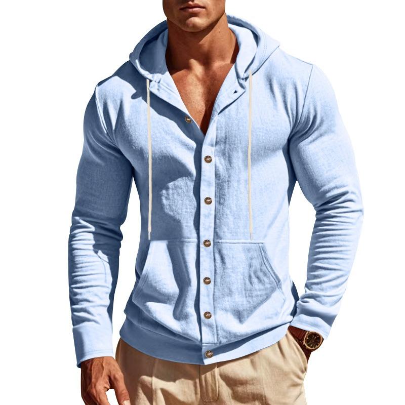 Spring and Summer New Men's Hooded Long-sleeved Shirts with Patch Pockets Casual Outer Tops