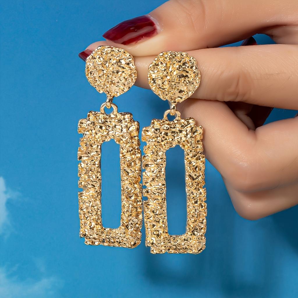 Medieval Zinc Alloy Square Relief Heavy Industry Earrings Retro Exaggerated, Geometric Court Style Earrings