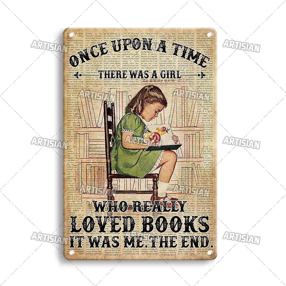 Artisian Girl Loves Books Metal Sign Reading Tin Poster Read Book Decorative Plate Wall Decor Garage Bar Pub Club Hotel Kitchen