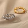 Luxury Zircon Twist Chain Open Rings For Women Stainless Steel Gold Color Geometric Ring Vintage Aesthetic Jewelry Gift femme