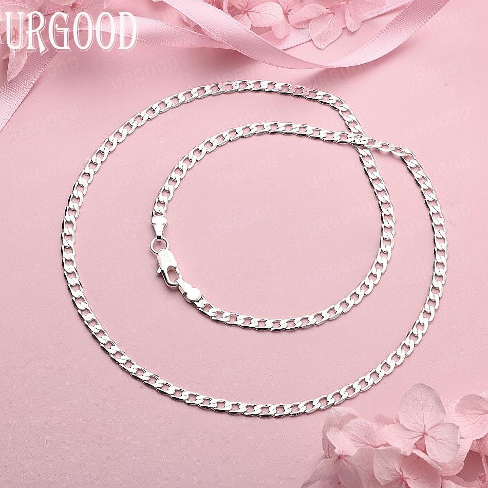 925 Sterling Silver Jewelry 4mm Sideways Chain Wedding Necklace