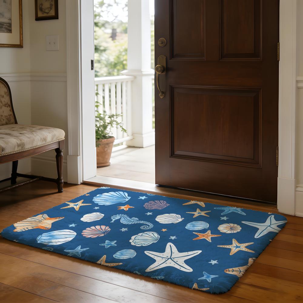 Shell Stars Floor Mat Soft Flannel Absorbent Mat Non-Slip Rug Home Bedroom Bathroom