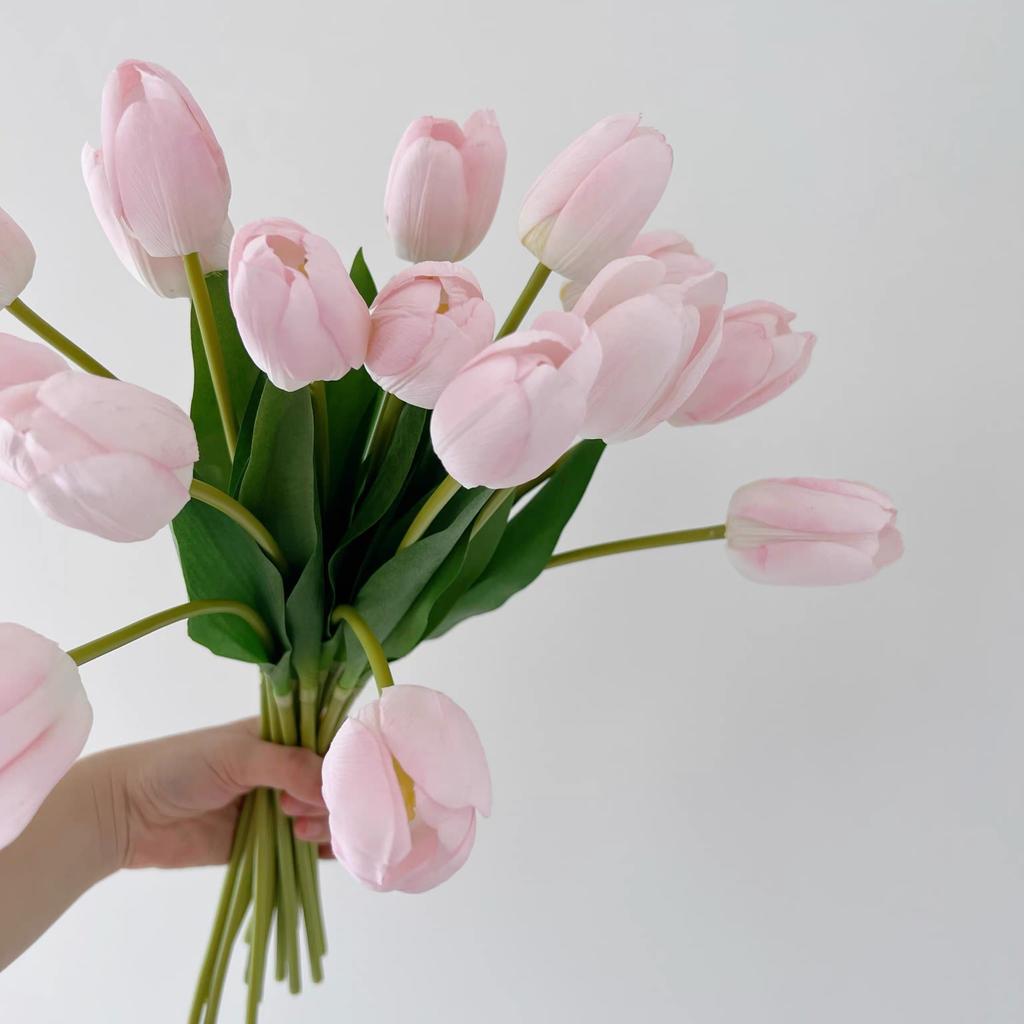 7Pcs Realistic Pink Artificial Tulips Flowers Real Touch Artificial Tulips Bouquet Spring Decoration Flowers DIY Wedding Bouquet