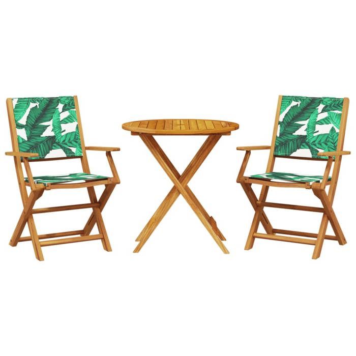 VidaXL 3-piece Bistro Set Leaf Pattern Fabric and Solid Wood, Garden Bistro Set, Balcony Set, 3281860