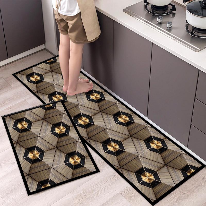 Luxury Grey Gold Marble Kitchen Mat Soft Thickened Kitchen Floor Mat Waterproof Non-slip Oil-proof Floor Mat Runner Rug