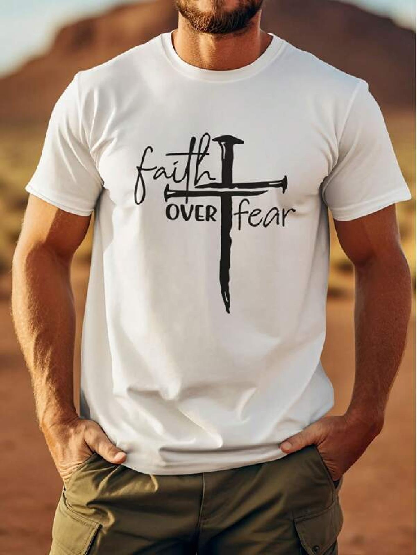 

Faith Over Fear Graphic Cotton T-shirt for Men & Women - Soft Round Neck Short Sleeve Tee with Direct-to-Garment Print L