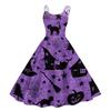 Women's Fashion Off-Shoulder Flared Dress with Halloween Print, Vintage