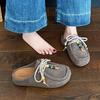 Design sense niche soft leather women wear beaded bag head half slippers thick-soled retro shoes women