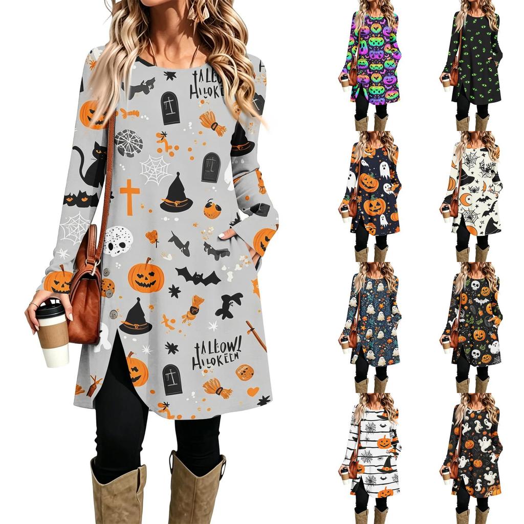 Damen Freizeitkleid mit Print, Langarm, Rundhalsausschnitt für den Alltag