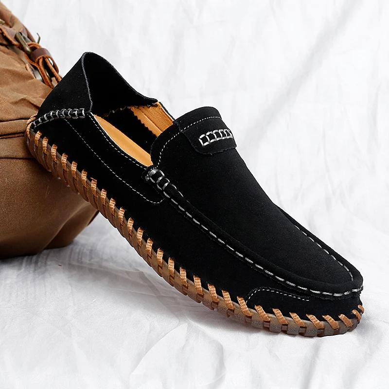 Men Loafers Handmade Sewn Moccasins Slip-on Male Flats Leather Casual Lightweight Men Shoes Daily Commute Footwear Driving Shoes