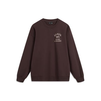 Li-Ning Weekend Youth Letter Print Round Neck Pullover Sweatshirt Unisex Sweatshirt Charcoal-Brown AWDU797-4