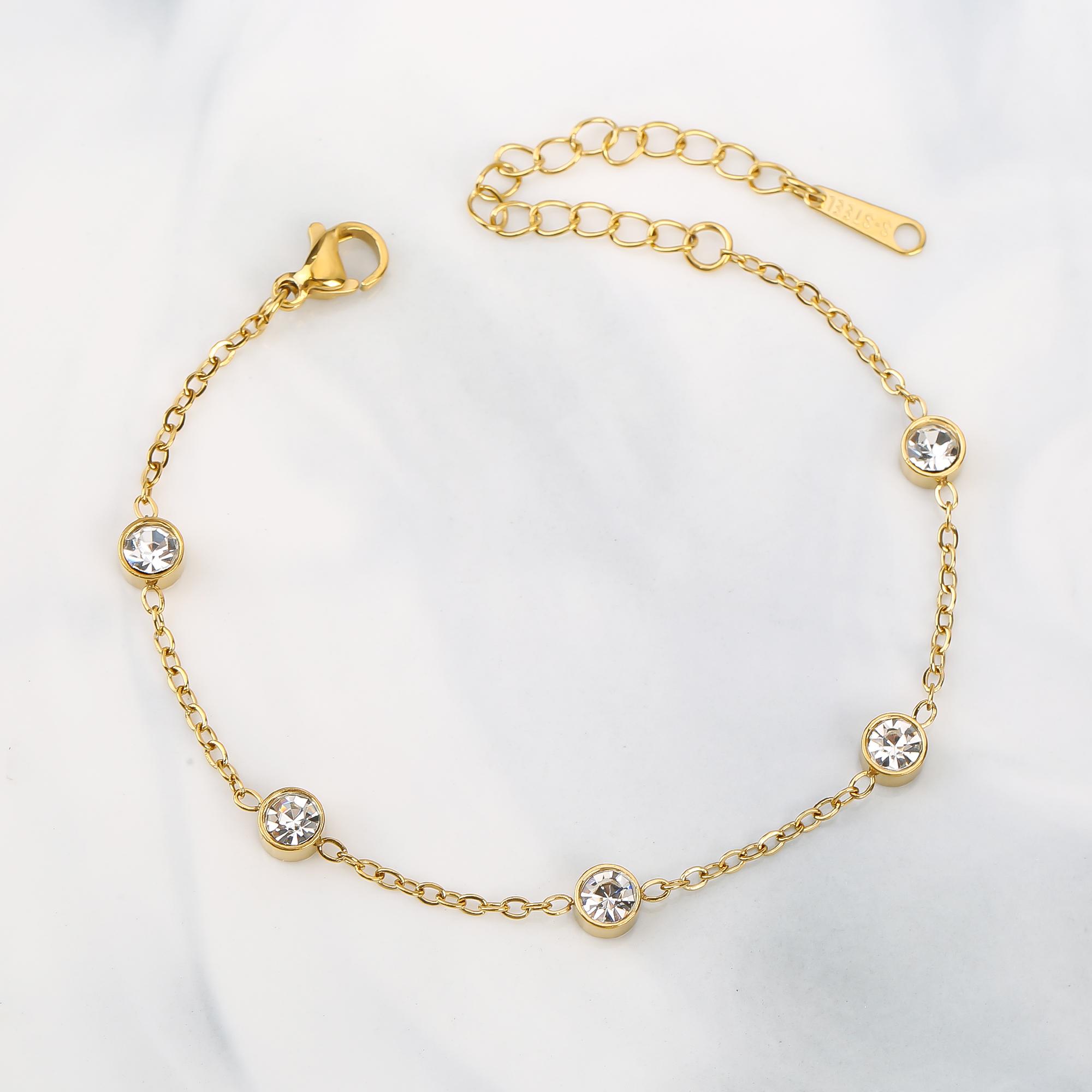 

Simple 316L Stainless Steel Zirconia Gold Plated Zircon Set Bracelet Necklace Earrings New Trend Woman Daily Wear Zircon Gift