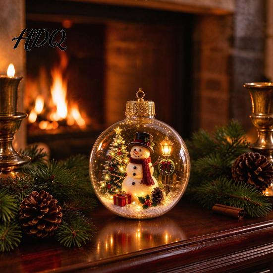 Religious Christmas Souvenir Glowing Ball Ornaments Mini Holiday Scene Light-Up Hanging Clear Holy Season Spiritual Gift Acrylic Decoration with Warm
