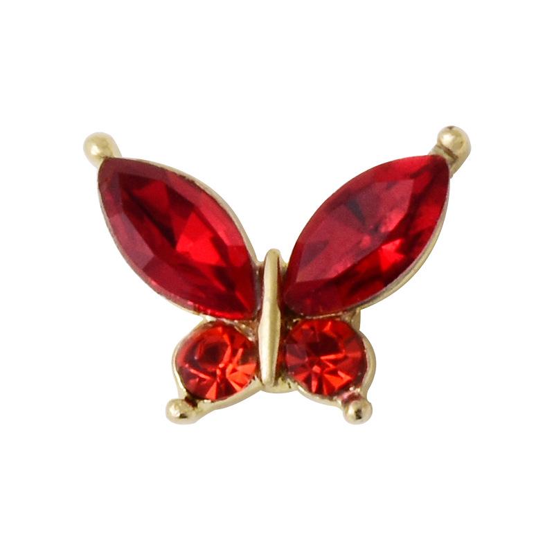 Luxury Crystal Butterfly Nail Art Accessories - Sparkling Gold & Red Design