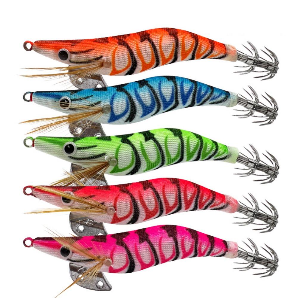 5Pcs 3D Eyes Luminous Squid Fishing Lure Durable Artificial Squid Jig Hook  Saltwater Fishing
