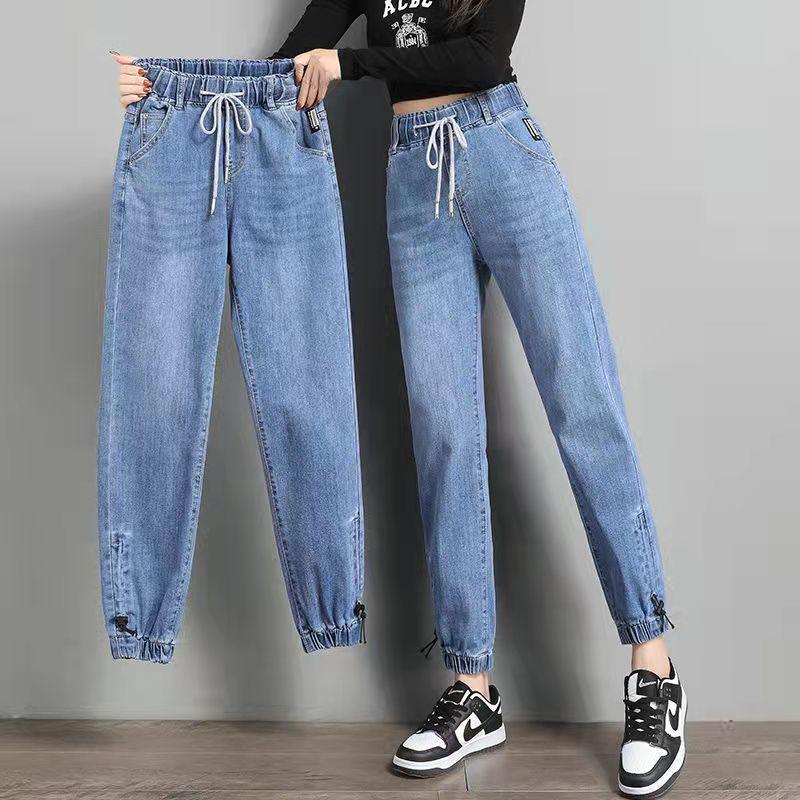 Women's Elastic Waist High-Waist Cropped Straight-Leg Korean Style Harem Slimming Joggers for Spring/Summer 2025