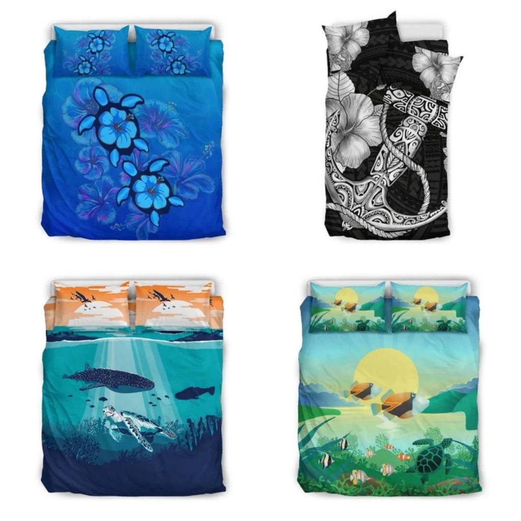 Quilt Cover Set Hawaii Turtle and Colorful Hibiscus Bedding Set Home Textiles