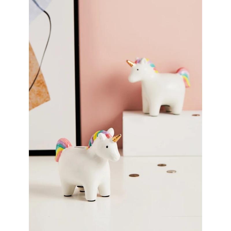 Ins Populární Nordic Desktop Organizer Kreslené zvířátko Jednorožec Kasička na mince Držák na mince Roztomilé keramické prasátko pro děti