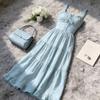 Mint milk green suspender dress, new women's summer French gentle design, waist A-shaped long skirt