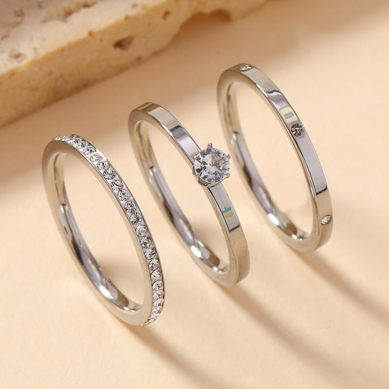 Luxury Stainless Steel Ring For Women Three-Piece Set Zircon Classic Fashion Finger Accessory Zircon Female Gifts