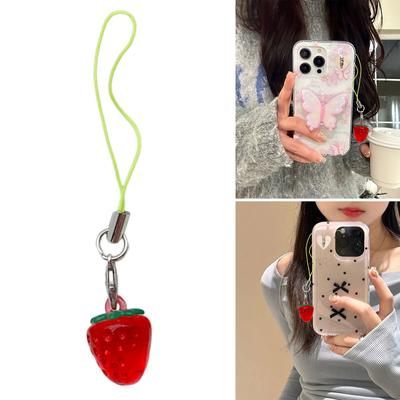 Pingente Charme de Cereja Morango Pêssego Corrente Alça de Celular Chaveiro de Bolso Decoração de Alça para Chave Bolsa Carteira